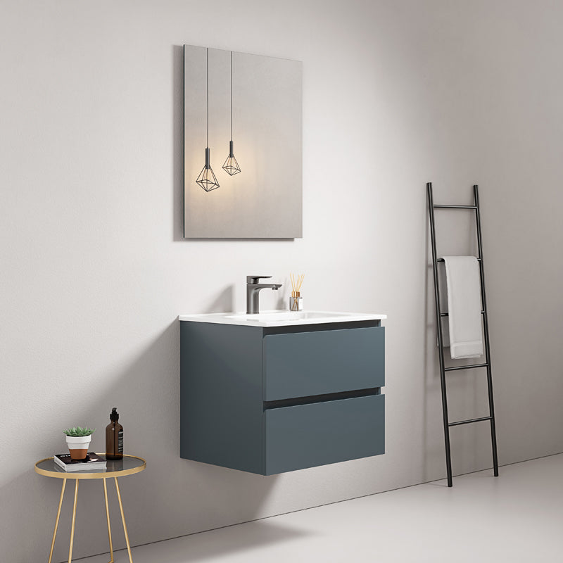 60cm Wall-hung Bathroom Cabinet Sea Blue Ceramic Sink Mirror Quadro - Fiji Paint