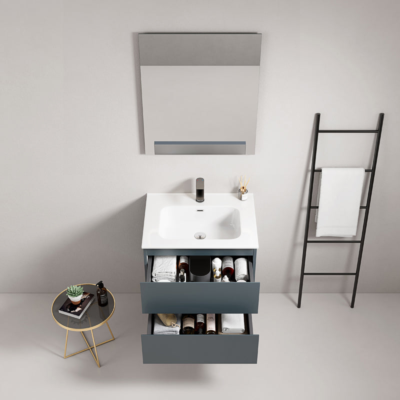 60cm Wall-hung Bathroom Cabinet Sea Blue Ceramic Sink Mirror Quadro - Fiji Paint
