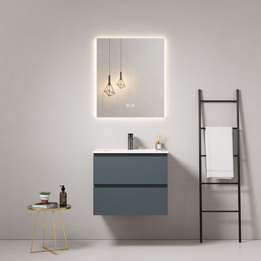 60cm Wall-hung Bathroom Cabinet Sea Blue Ceramic Sink Backlit Mirror - Fiji Paint