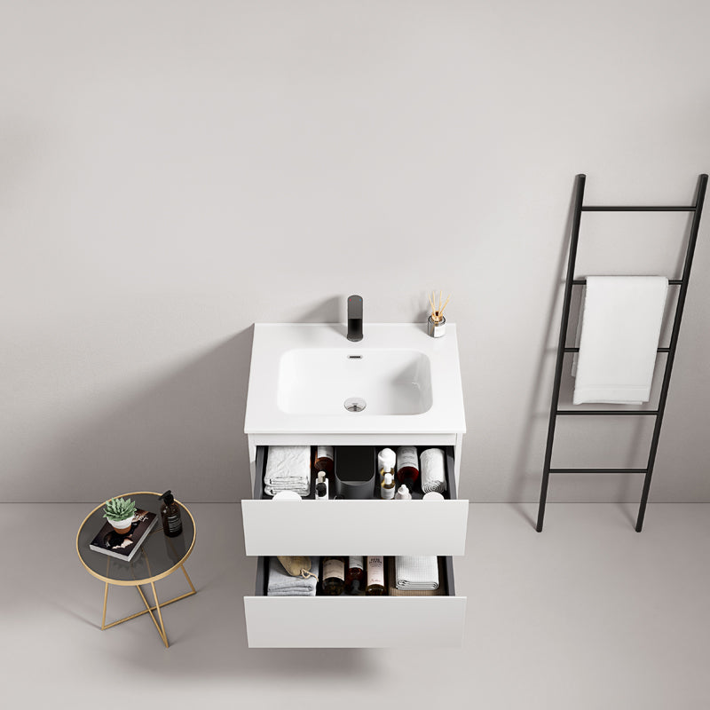 60cm White Wall-hung Bathroom Cabinet Ceramic Sink Without Mirror - Fiji Paint