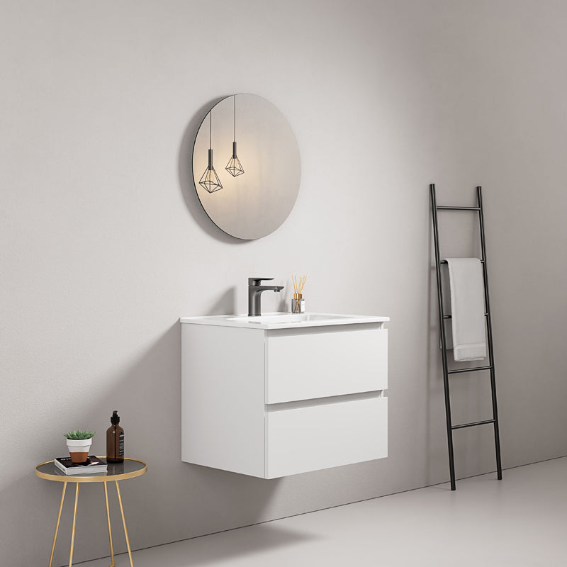 60cm Wall-hung Bathroom Cabinet White Ceramic Sink Round Mirror - Fiji Paint