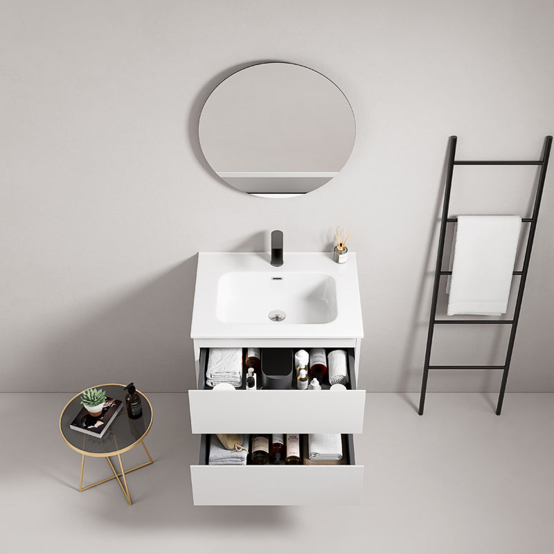 60cm Wall-hung Bathroom Cabinet White Ceramic Sink Round Mirror - Fiji Paint