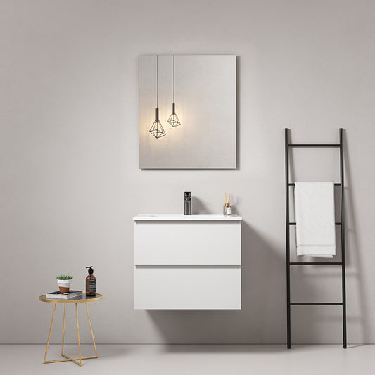 60cm Wall-hung Bathroom Cabinet White Ceramic Sink Mirror Quadro - Fiji Paint