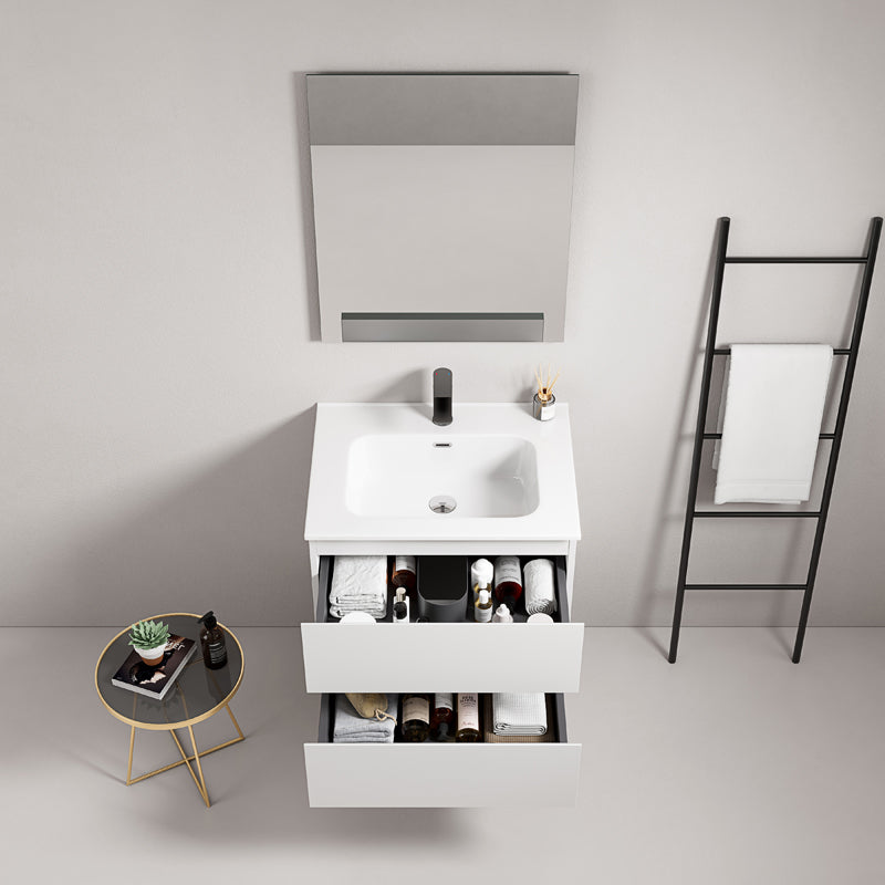60cm Wall-hung Bathroom Cabinet White Ceramic Sink Mirror Quadro - Fiji Paint