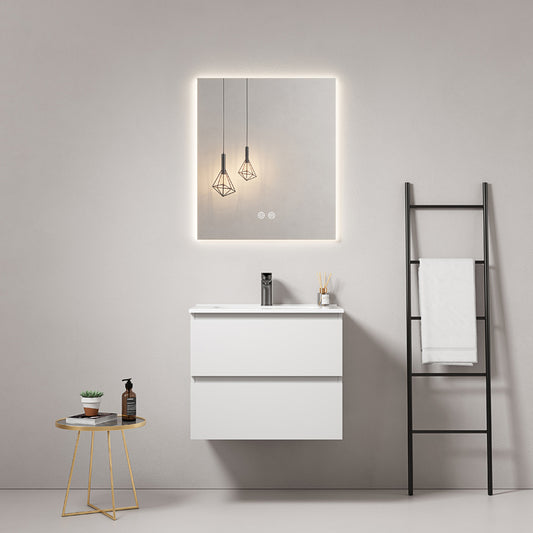 60cm Wall-hung Bathroom Cabinet White Ceramic Sink Backlit Mirror - Fiji Paint
