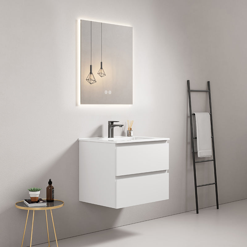 60cm Wall-hung Bathroom Cabinet White Ceramic Sink Backlit Mirror - Fiji Paint