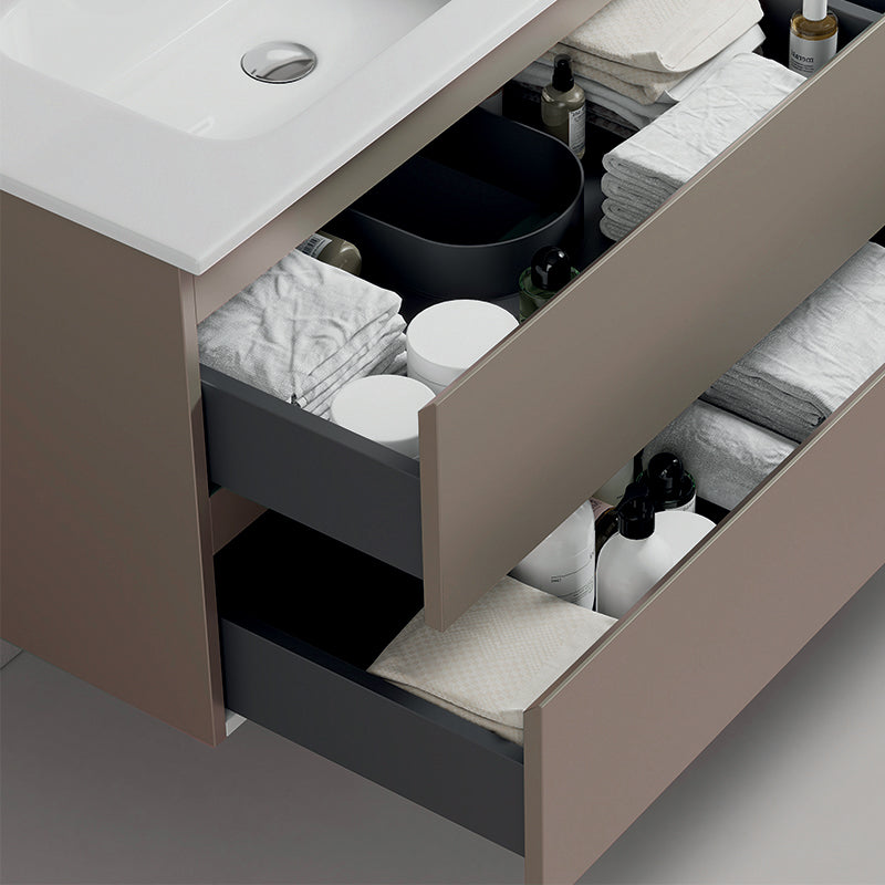 60cm Ash Grey Wall-hung Bathroom Cabinet Ceramic Sink Backlit Mirror - Fiji Paint