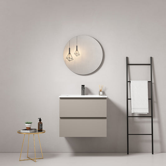 60cm Ash Grey Wall-hung Bathroom Cabinet Ceramic Sink Round Mirror - Fiji Paint