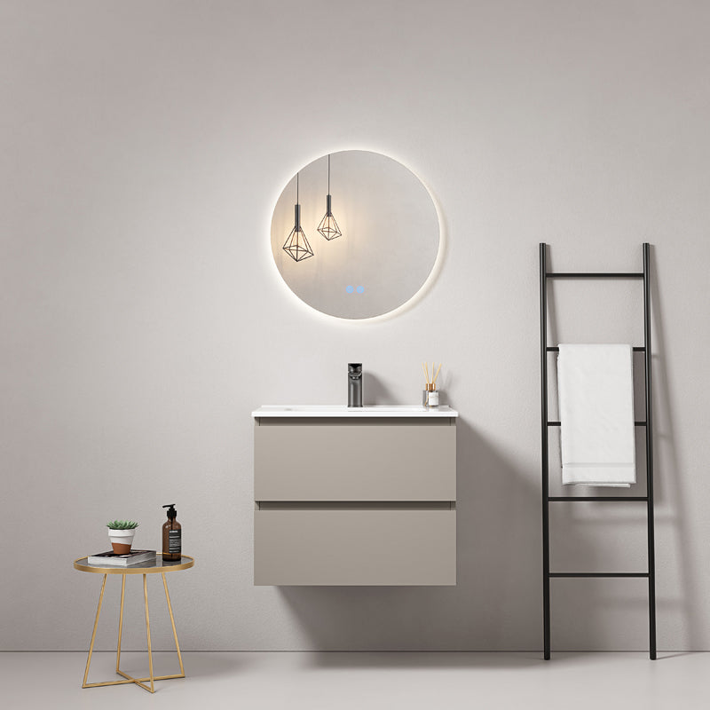 60cm Ash Grey Wall-hung Bathroom Cabinet Ceramic Sink Round Backlit Mirror - Fiji Paint