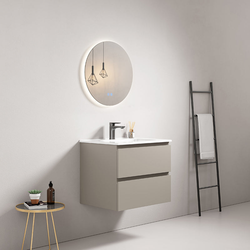 60cm Ash Grey Wall-hung Bathroom Cabinet Ceramic Sink Round Backlit Mirror - Fiji Paint