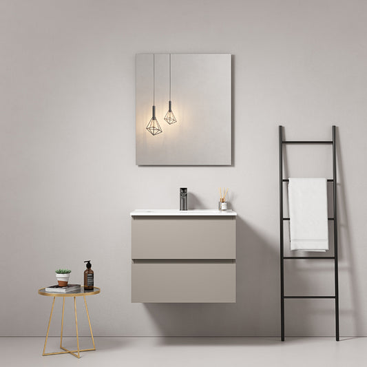 60cm Ash Grey Wall-hung Bathroom Cabinet Ceramic Sink Mirror Quadro - Fiji Paint