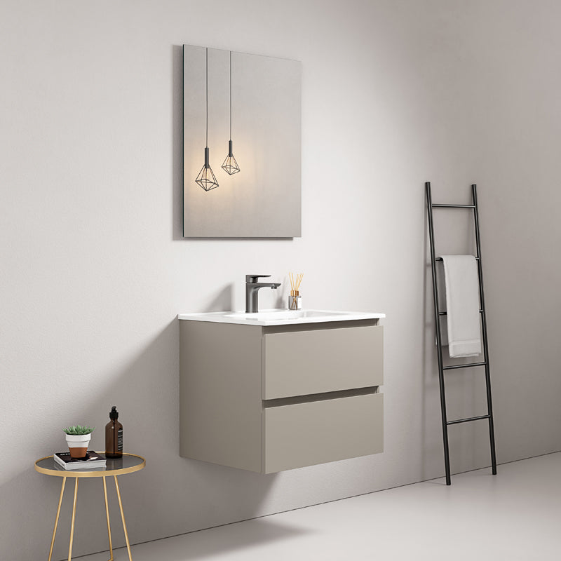 60cm Ash Grey Wall-hung Bathroom Cabinet Ceramic Sink Mirror Quadro - Fiji Paint