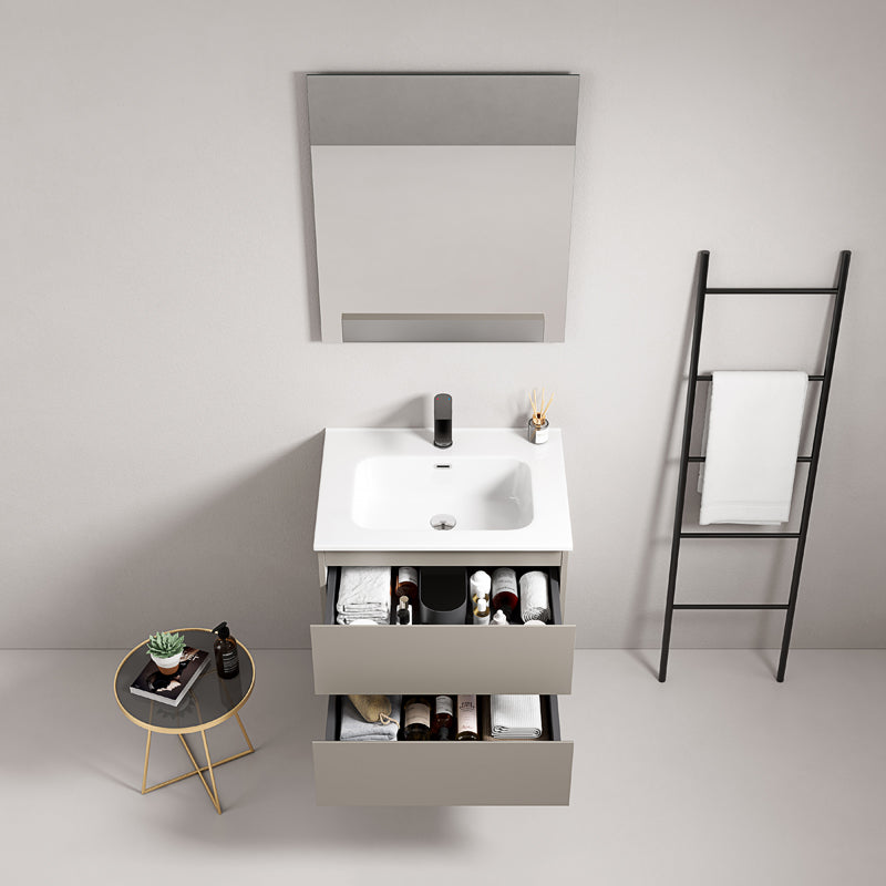 60cm Ash Grey Wall-hung Bathroom Cabinet Ceramic Sink Mirror Quadro - Fiji Paint
