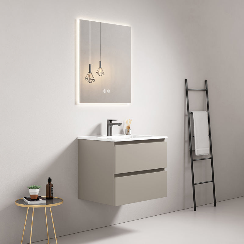 60cm Ash Grey Wall-hung Bathroom Cabinet Ceramic Sink Backlit Mirror - Fiji Paint