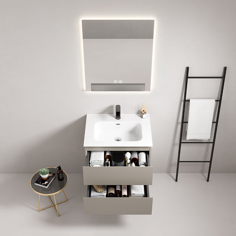 60cm Ash Grey Wall-hung Bathroom Cabinet Ceramic Sink Backlit Mirror - Fiji Paint