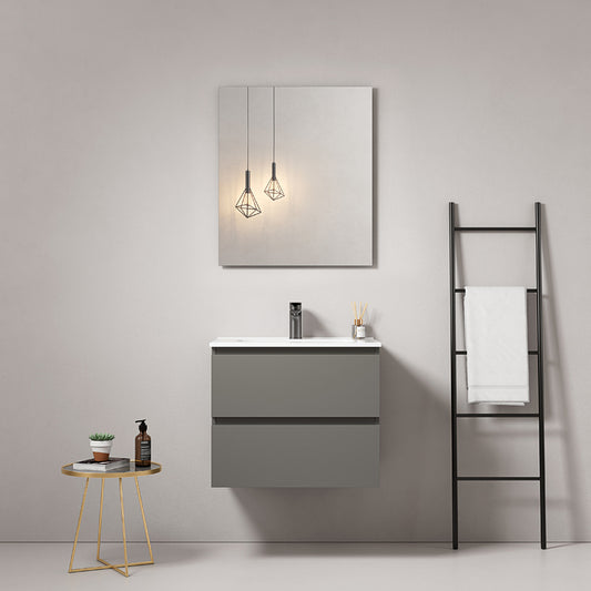 Bathroom Cabinet Wall-hung 60 cm London Grey Ceramic Sink Mirror Quadro - Fiji Paint