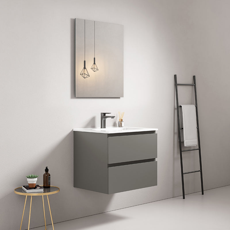 Bathroom Cabinet Wall-hung 60 cm London Grey Ceramic Sink Mirror Quadro - Fiji Paint