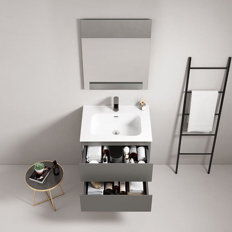 Bathroom Cabinet Wall-hung 60 cm London Grey Ceramic Sink Mirror Quadro - Fiji Paint