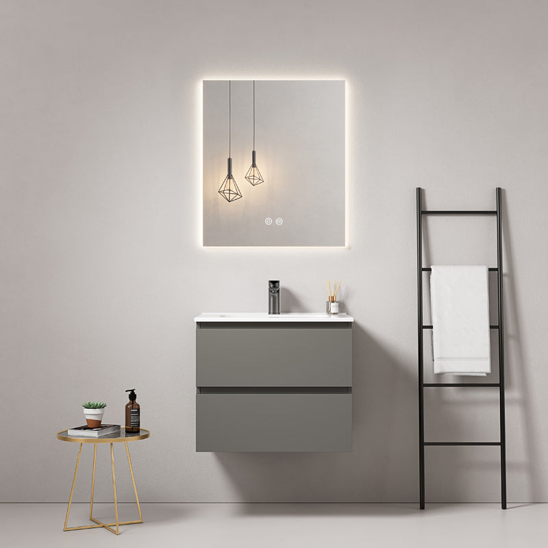 60cm London Grey Wall-hung Bathroom Cabinet Ceramic Sink Backlit Mirror - Fiji Paint