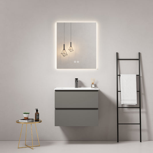 60cm London Grey Wall-hung Bathroom Cabinet Ceramic Sink Backlit Mirror - Fiji Paint