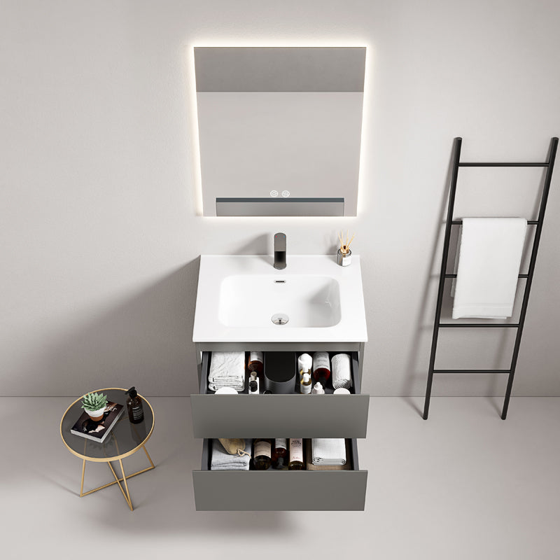 60cm London Grey Wall-hung Bathroom Cabinet Ceramic Sink Backlit Mirror - Fiji Paint