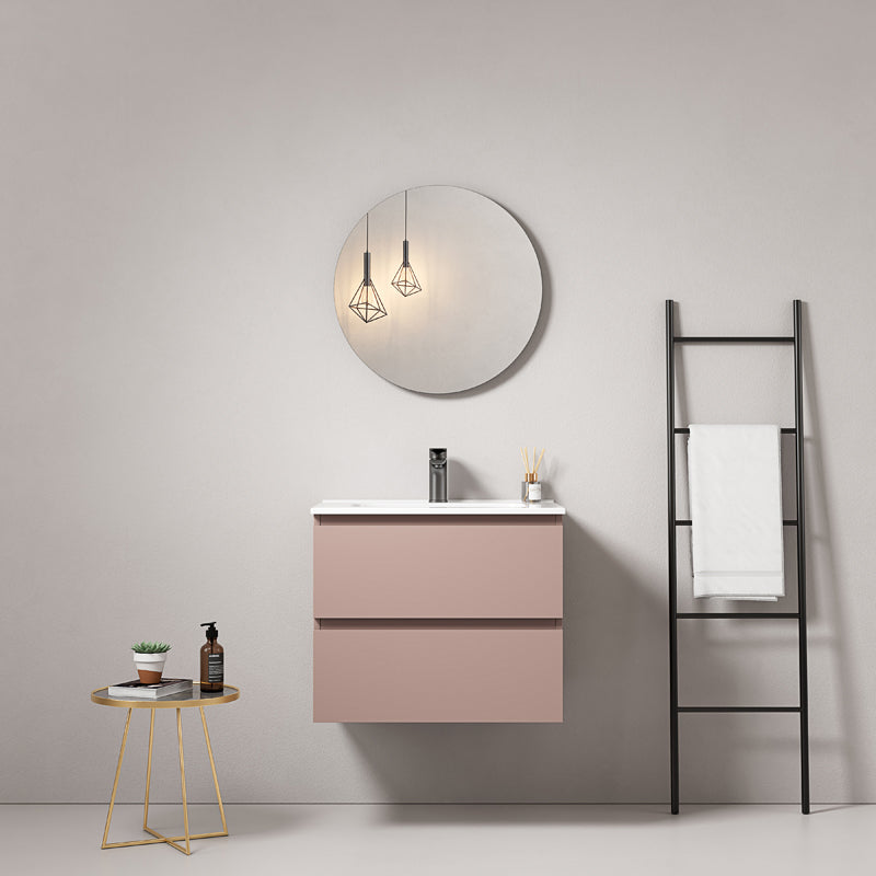 60cm Wall Mounted Bathroom Cabinet Pink Retro Ceramic Sink Round Mirror - Fiji Paint