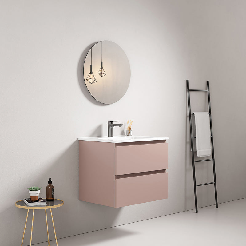 60cm Wall Mounted Bathroom Cabinet Pink Retro Ceramic Sink Round Mirror - Fiji Paint