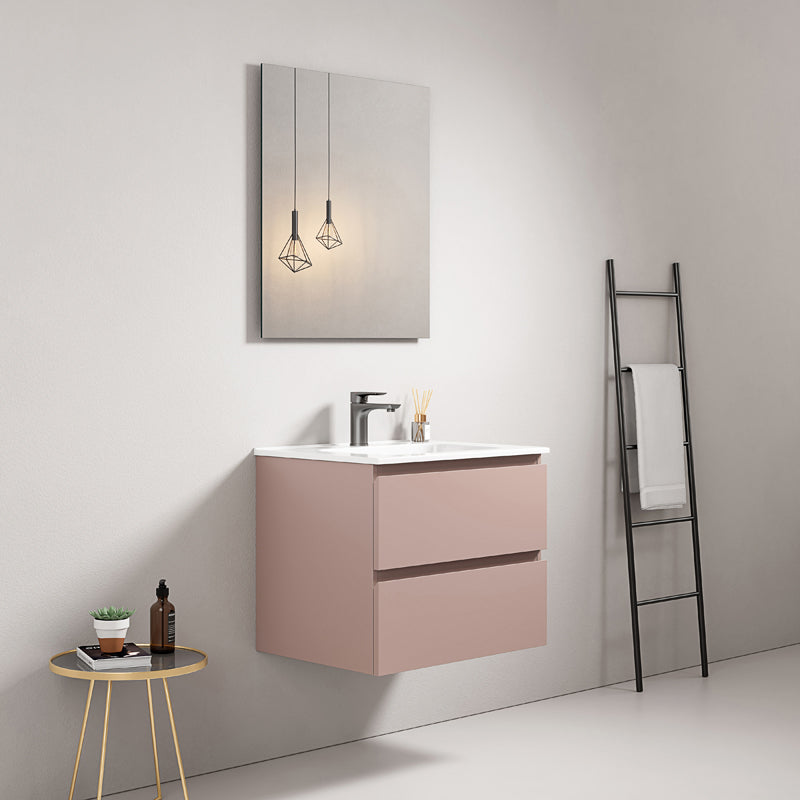 60cm Wall-hung Bathroom Cabinet Pink Retro Ceramic Sink Mirror Square - Fiji Paint