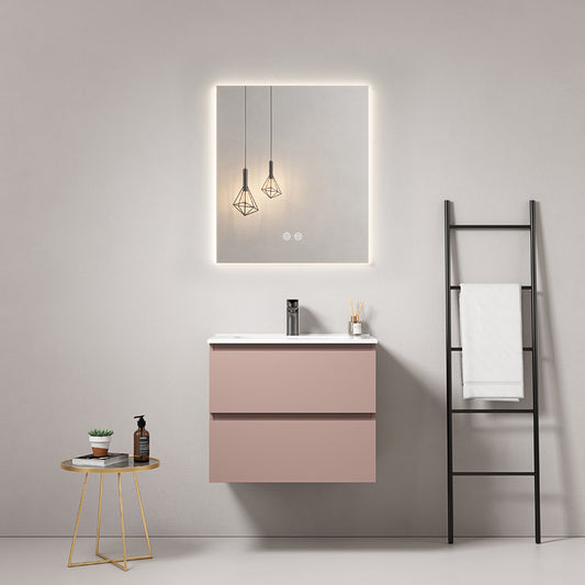 60cm Wall-hung Bathroom Cabinet Pink Retro Ceramic Sink Backlit Picture Mirror - Fiji Paint