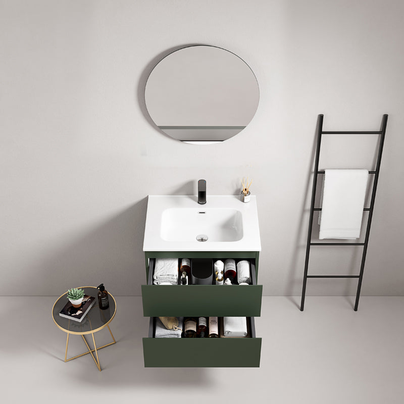 60cm Wall-hung Bathroom Cabinet Green Comodoro Ceramic Sink Round Mirror - Fiji Paint