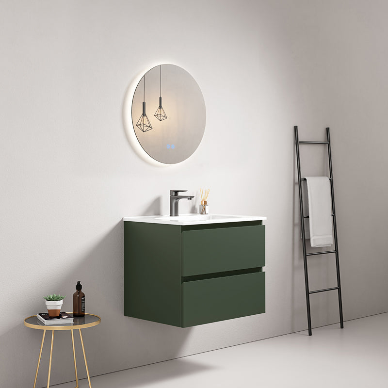 60cm Wall-hung Bathroom Cabinet Comodoro Green Ceramic Sink Round Backlit Mirror - Fiji Paint