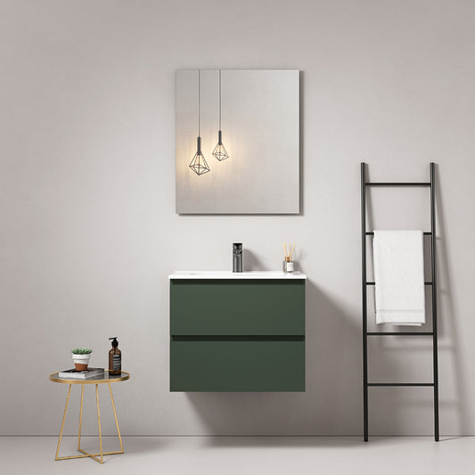 60cm Wall-hung Bathroom Cabinet Green Comodoro Ceramic Sink Mirror Quadro - Fiji Paint