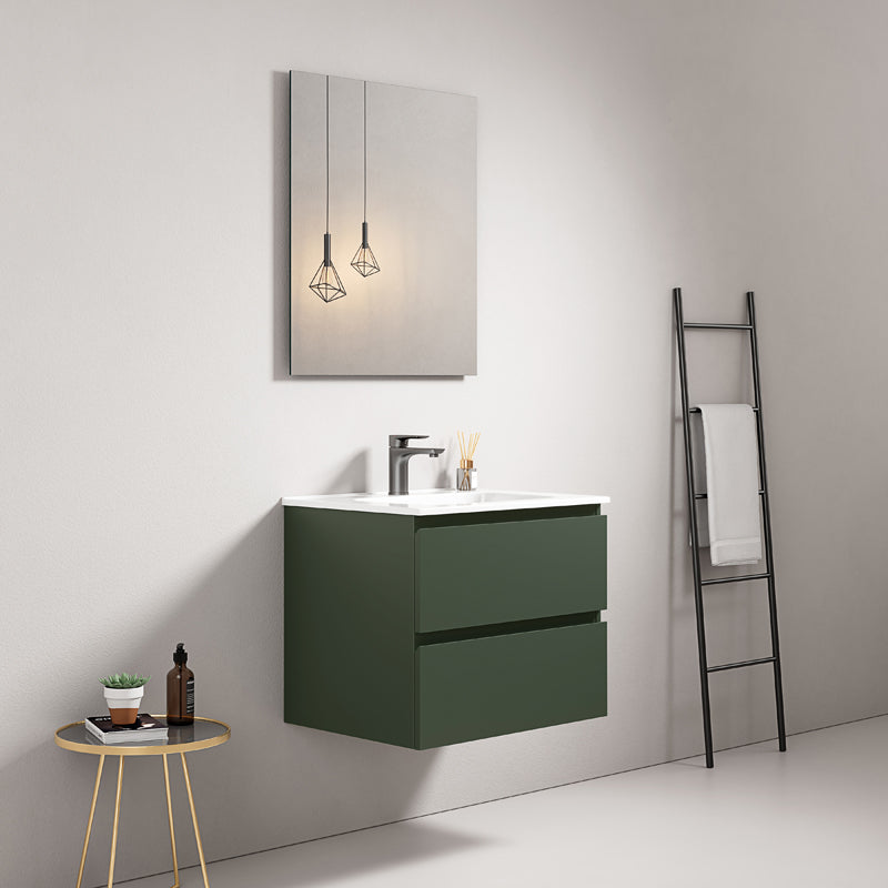 60cm Wall-hung Bathroom Cabinet Green Comodoro Ceramic Sink Mirror Quadro - Fiji Paint
