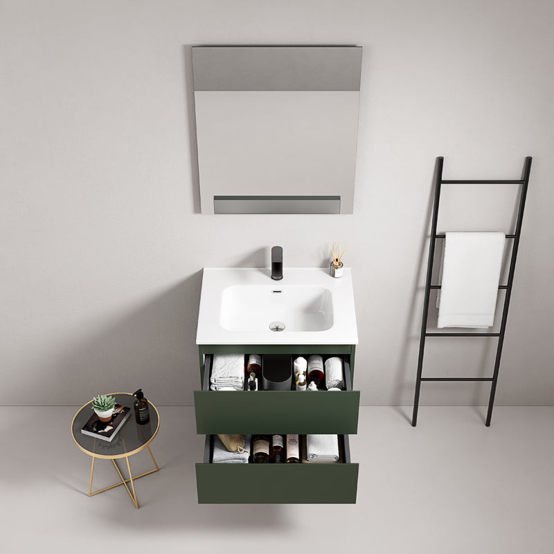 60cm Wall-hung Bathroom Cabinet Green Comodoro Ceramic Sink Mirror Quadro - Fiji Paint