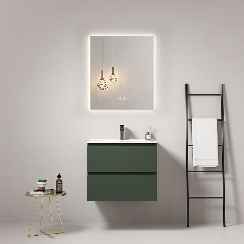60cm Wall-hung Bathroom Cabinet Green Comodoro Ceramic Sink Backlit Mirror - Fiji Paint
