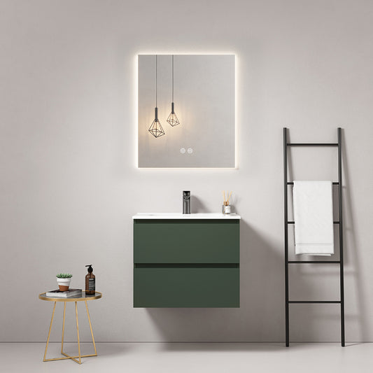 60cm Wall-hung Bathroom Cabinet Green Comodoro Ceramic Sink Backlit Mirror - Fiji Paint