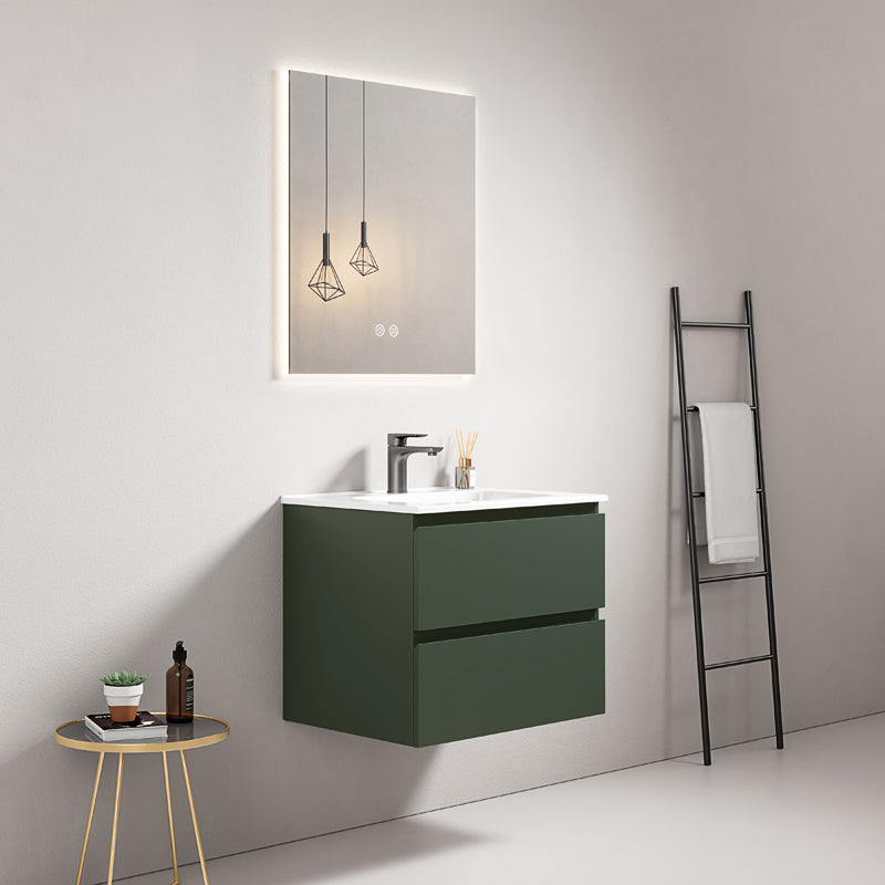 60cm Wall-hung Bathroom Cabinet Green Comodoro Ceramic Sink Backlit Mirror - Fiji Paint