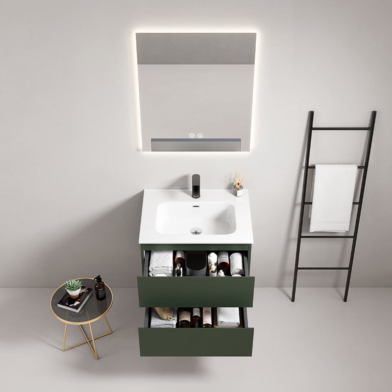 60cm Wall-hung Bathroom Cabinet Green Comodoro Ceramic Sink Backlit Mirror - Fiji Paint