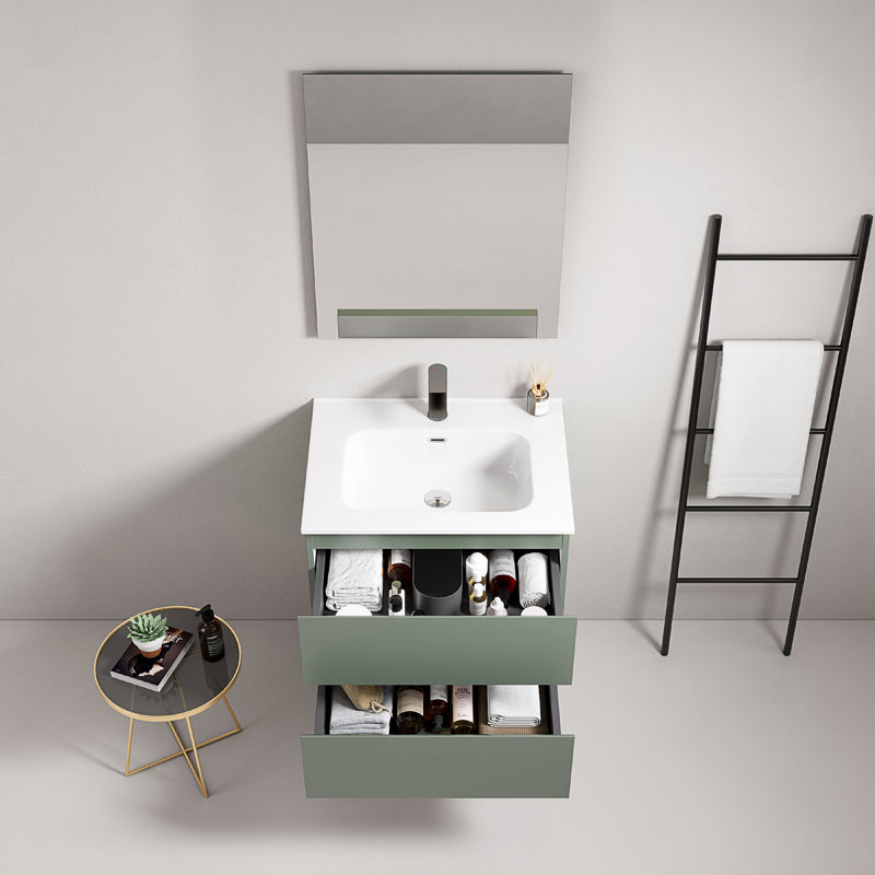 60cm Sage Green Wall-Hung Bathroom Cabinet Ceramic Sink Mirror Quadro - Fiji Paint
