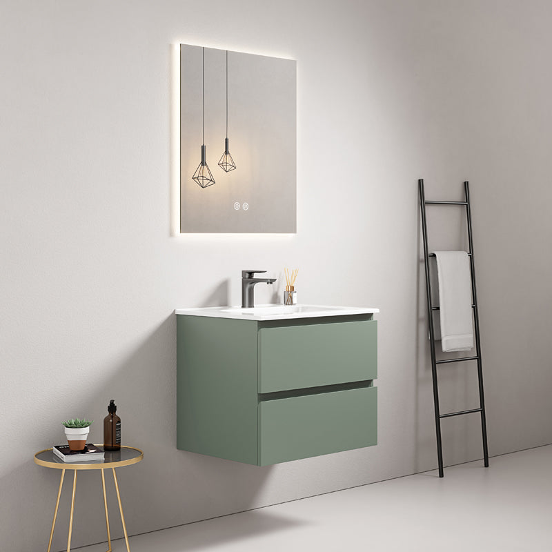 60cm Sage Green Wall-Hung Bathroom Cabinet Ceramic Sink Backlit Mirror - Fiji Paint