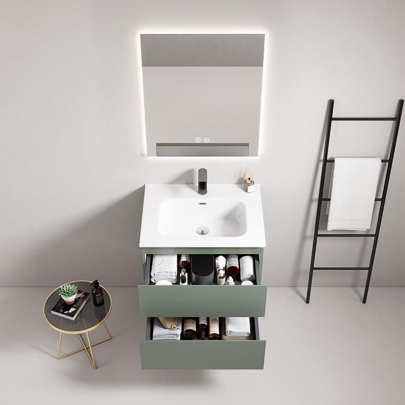 60cm Sage Green Wall-Hung Bathroom Cabinet Ceramic Sink Backlit Mirror - Fiji Paint