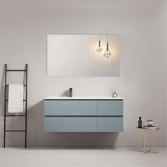 Mobile bagno sospeso 120 cm Blu Avio Lavabo a Sinistra in Ceramica Specchio Quadro - Fiji Paint