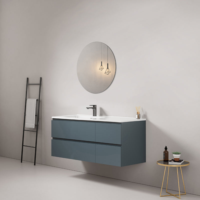 Mobile bagno sospeso 120 cm Blu Mare Lavabo a Sinistra in Ceramica Specchio Tondo - Fiji Paint