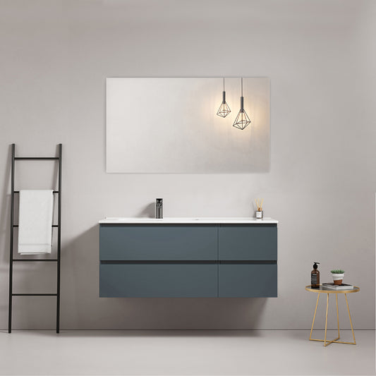 Bathroom Cabinet Wall-hung 120 cm Blue Sea Left-hand Ceramic Sink Mirror Square - Fiji Paint