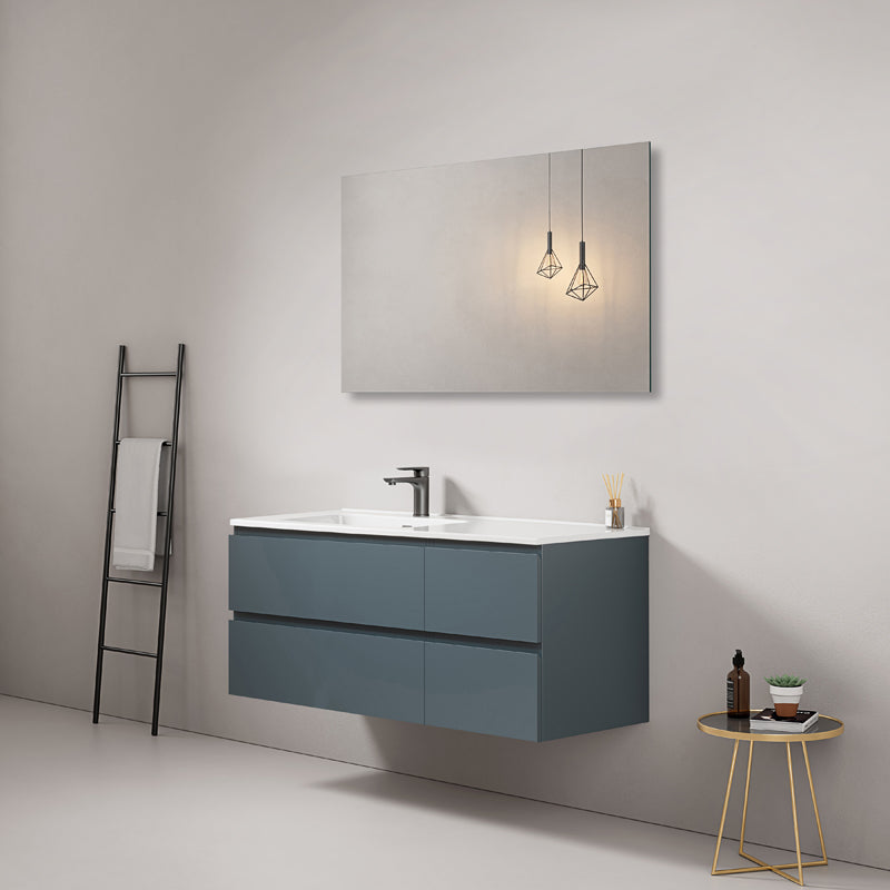 Bathroom Cabinet Wall-hung 120 cm Blue Sea Left-hand Ceramic Sink Mirror Square - Fiji Paint