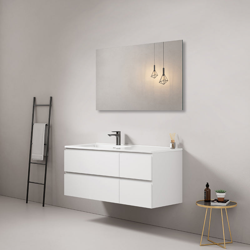 Mobile bagno sospeso 120 cm Bianco Lavabo a Sinistra in Ceramica Specchio Quadro - Fiji Paint