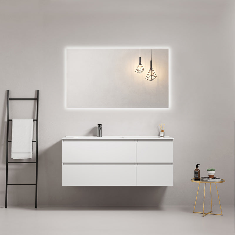 120cm White Wall-hung Bathroom Cabinet Left-Hand Ceramic Sink Backlit Mirror - Fiji Paint