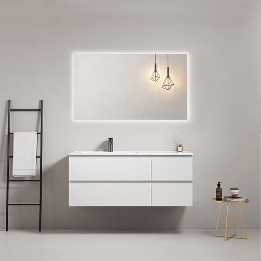 120cm White Wall-hung Bathroom Cabinet Left-Hand Ceramic Sink Backlit Mirror - Fiji Paint