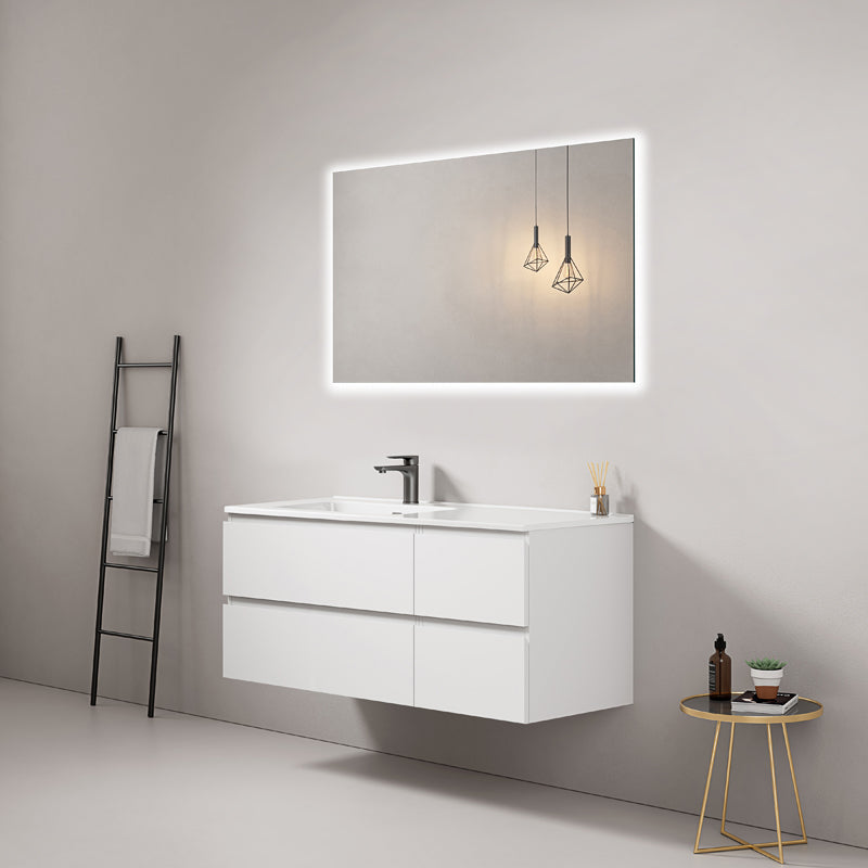 120cm White Wall-hung Bathroom Cabinet Left-Hand Ceramic Sink Backlit Mirror - Fiji Paint