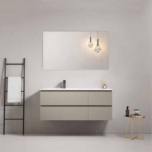 Bathroom Cabinet Wall Hung 120cm Ash Grey Left Hand Ceramic Sink Mirror Square - Fiji Paint